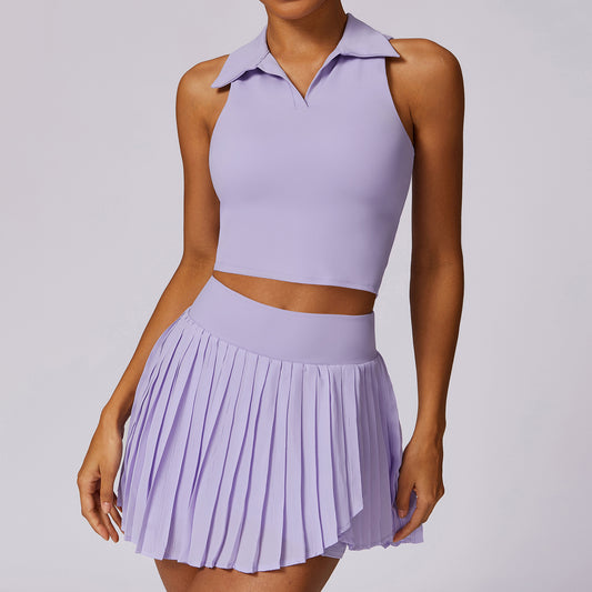 Power Play Pleated Skirt Set with Polo Crop