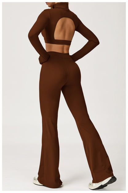 Turtleneck Long Sleeve Crop Top & Flare Leggings Set
