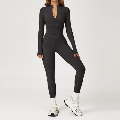 Zip Front Long Sleeve Active Jumpsuit