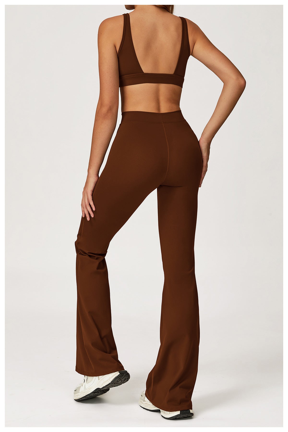Deep V Sports Bra & High-Waist Flare Leggings Set