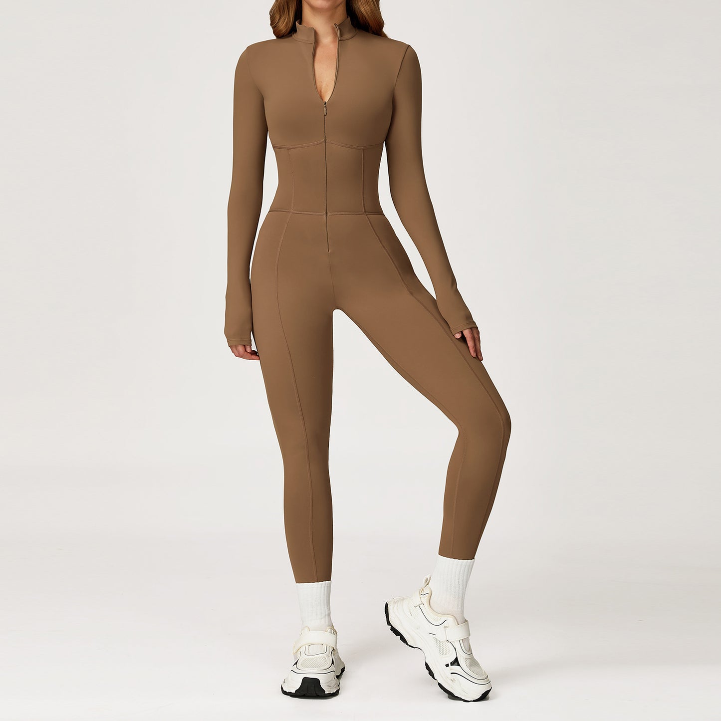 Zip Front Long Sleeve Active Jumpsuit