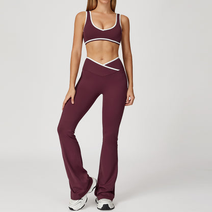 V-Neck Sports Bra & Crossover Flare Leggings Set