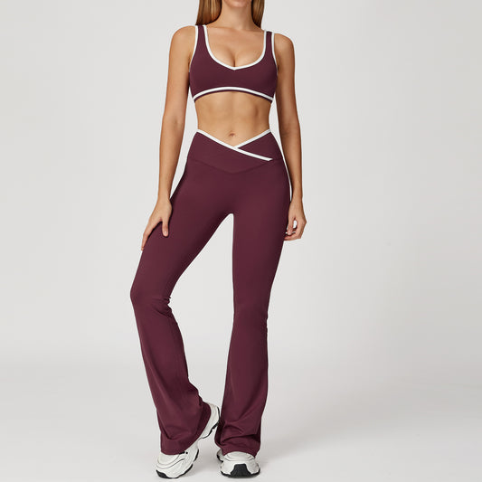 V-Neck Sports Bra & Crossover Flare Leggings Set