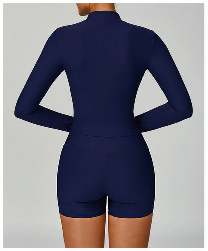 3-Piece Zip Jacket, Sports Bra & High-Waist Short Set