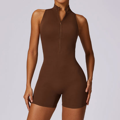 Backless Sculpt Zip-Up Workout Romper