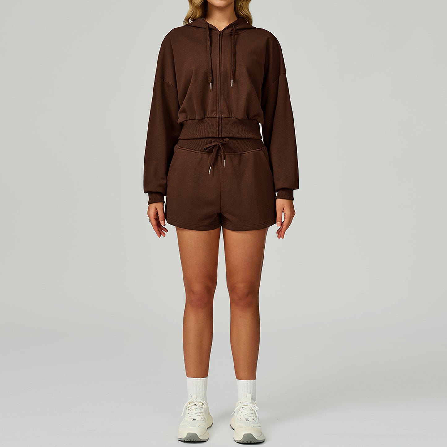 CozyFlex Cropped Hoodie & Drawstring Shorts Set