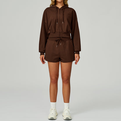 CozyFlex Cropped Hoodie & Drawstring Shorts Set