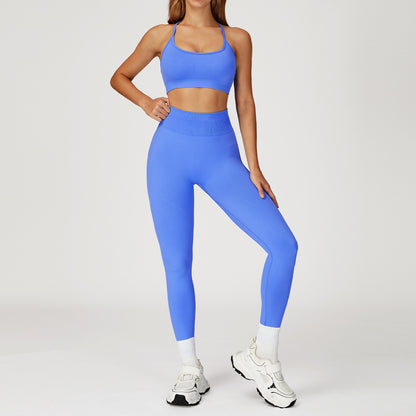 Seamless Strappy Sports Bra & High-Waist Leggings Set