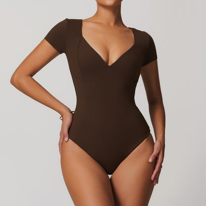 V-Neck Short Sleeve Performance Bodysuit