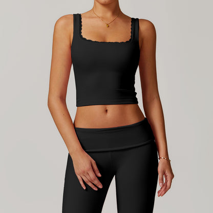 Lace-Trim Square Neck Ribbed Tank