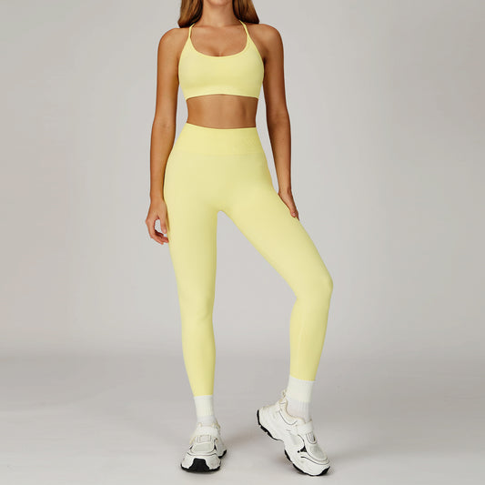 Seamless Strappy Sports Bra & High-Waist Leggings Set