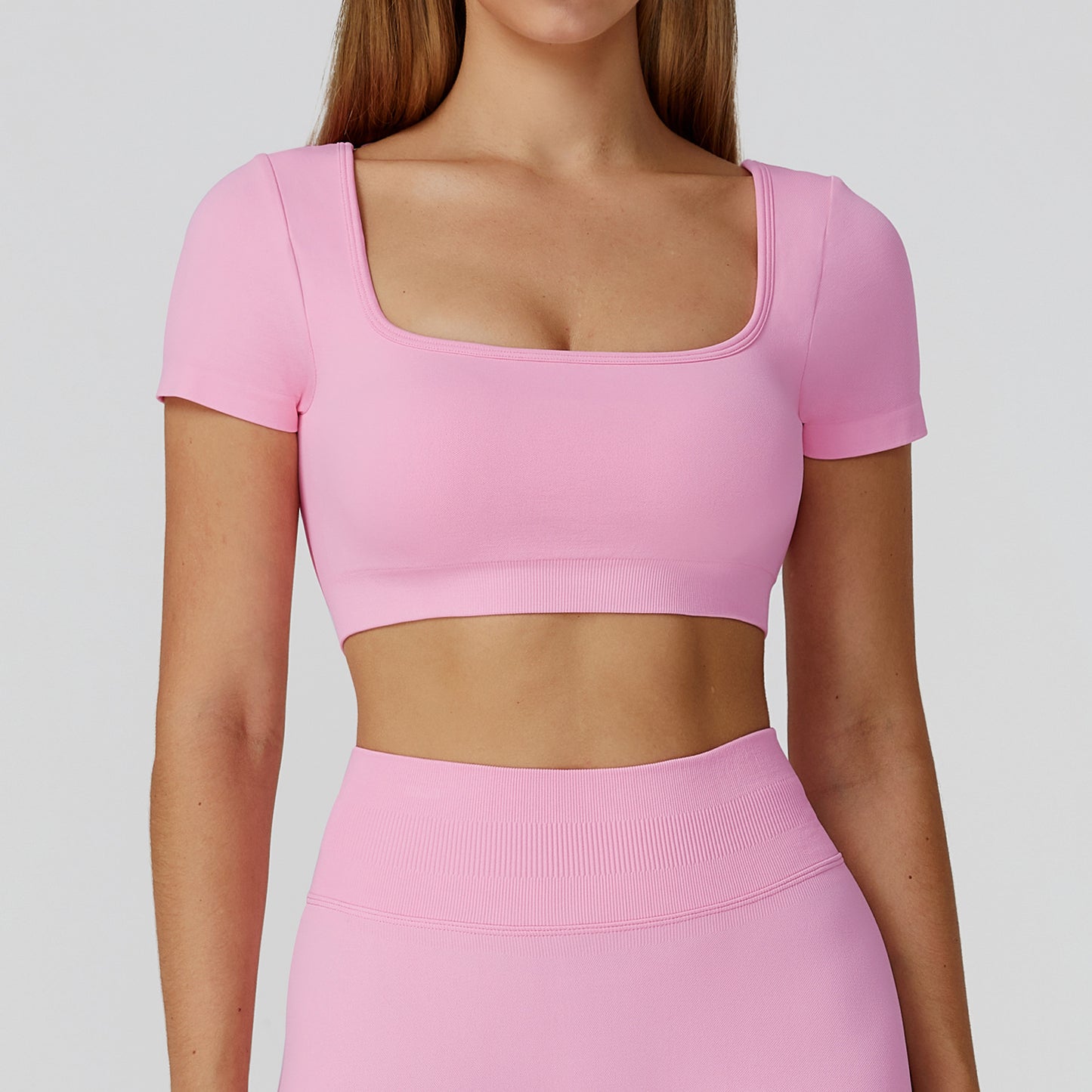 Square-Neck Short Sleeve Active Crop