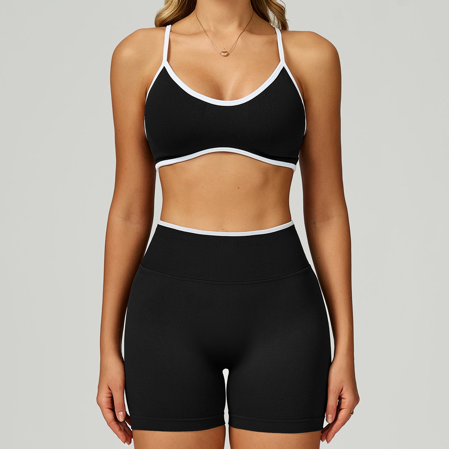 Strappy Sports Bra & High-Waist Biker Short Set