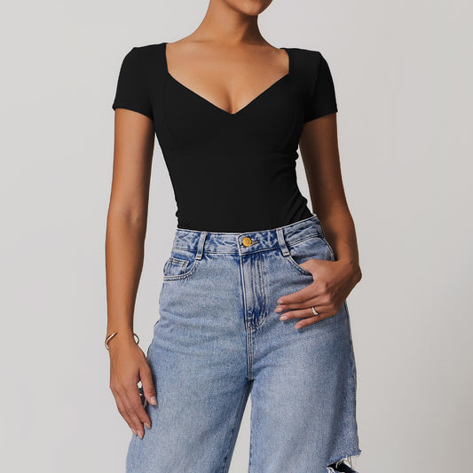 V-Neck Short Sleeve Performance Bodysuit