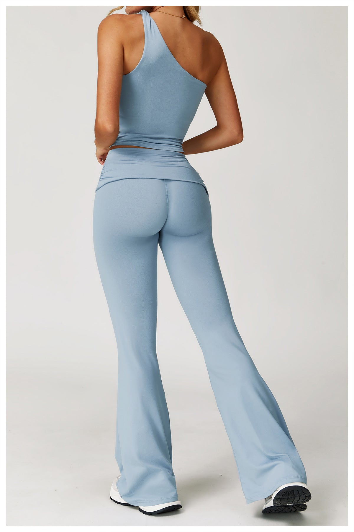 One-Shoulder Studio Crop & Flare Pants Set