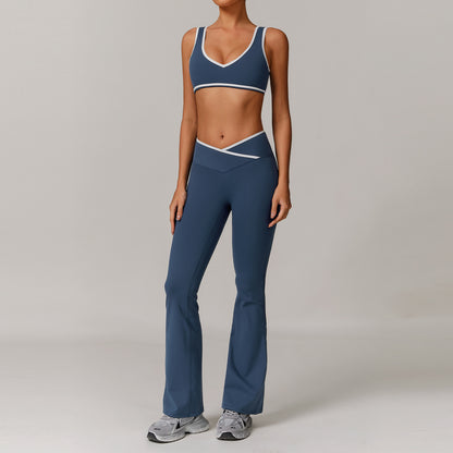 V-Neck Sports Bra & Crossover Flare Leggings Set