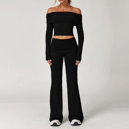 Off-Shoulder Long Sleeve Crop & Flare Pants Set