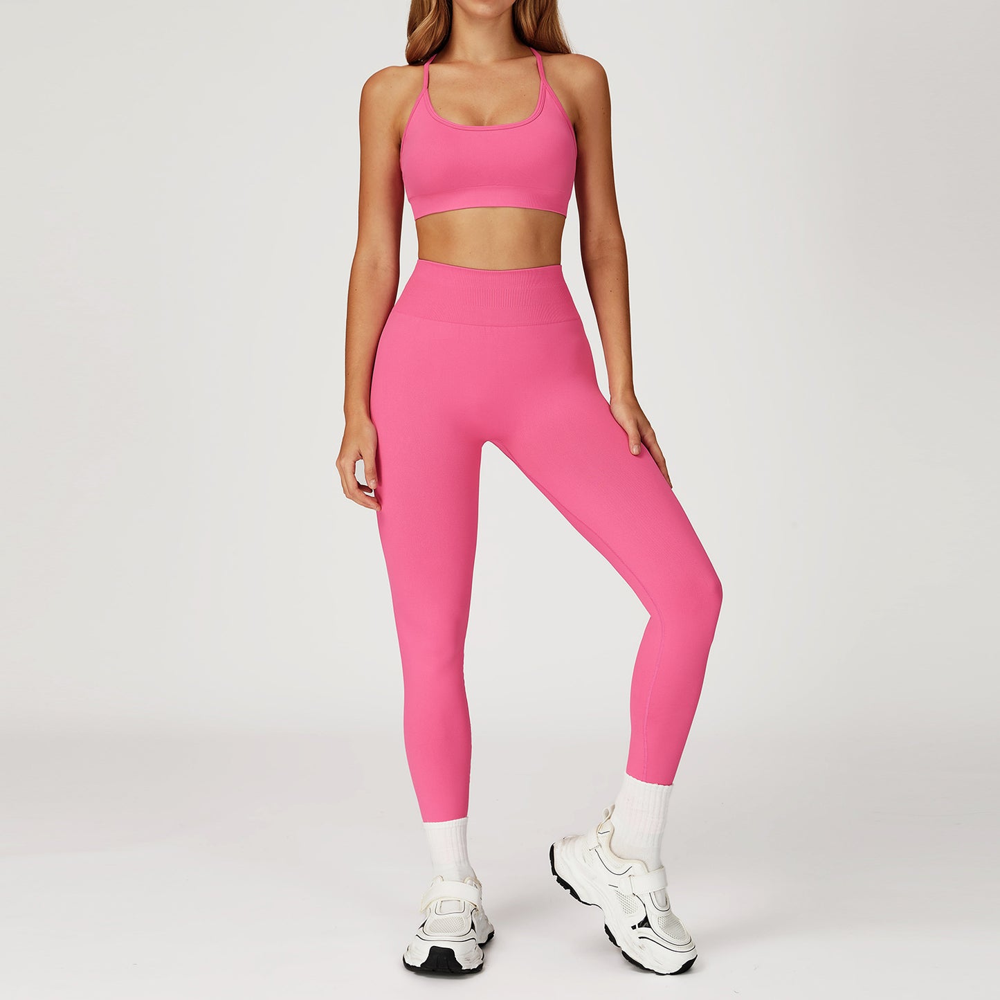 Seamless Strappy Sports Bra & High-Waist Leggings Set