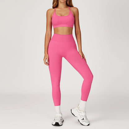 Seamless Strappy Sports Bra & High-Waist Leggings Set