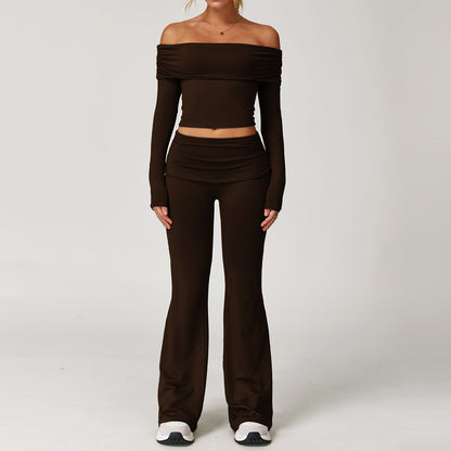 Off-Shoulder Long Sleeve Crop & Flare Pants Set