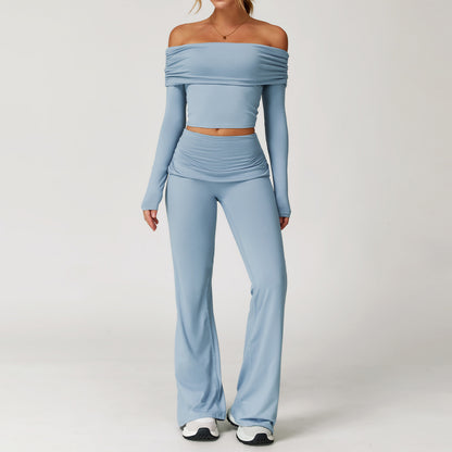 Off-Shoulder Long Sleeve Crop & Flare Pants Set