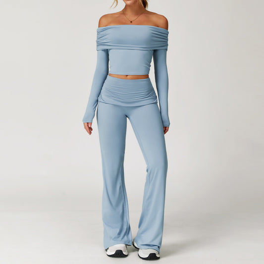 Off-Shoulder Long Sleeve Crop & Flare Pants Set