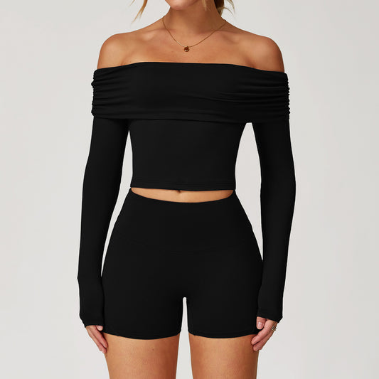Off-Shoulder Long Sleeve Crop & Shorts Set
