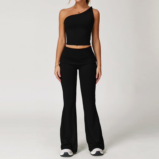 One-Shoulder Studio Crop & Flare Pants Set