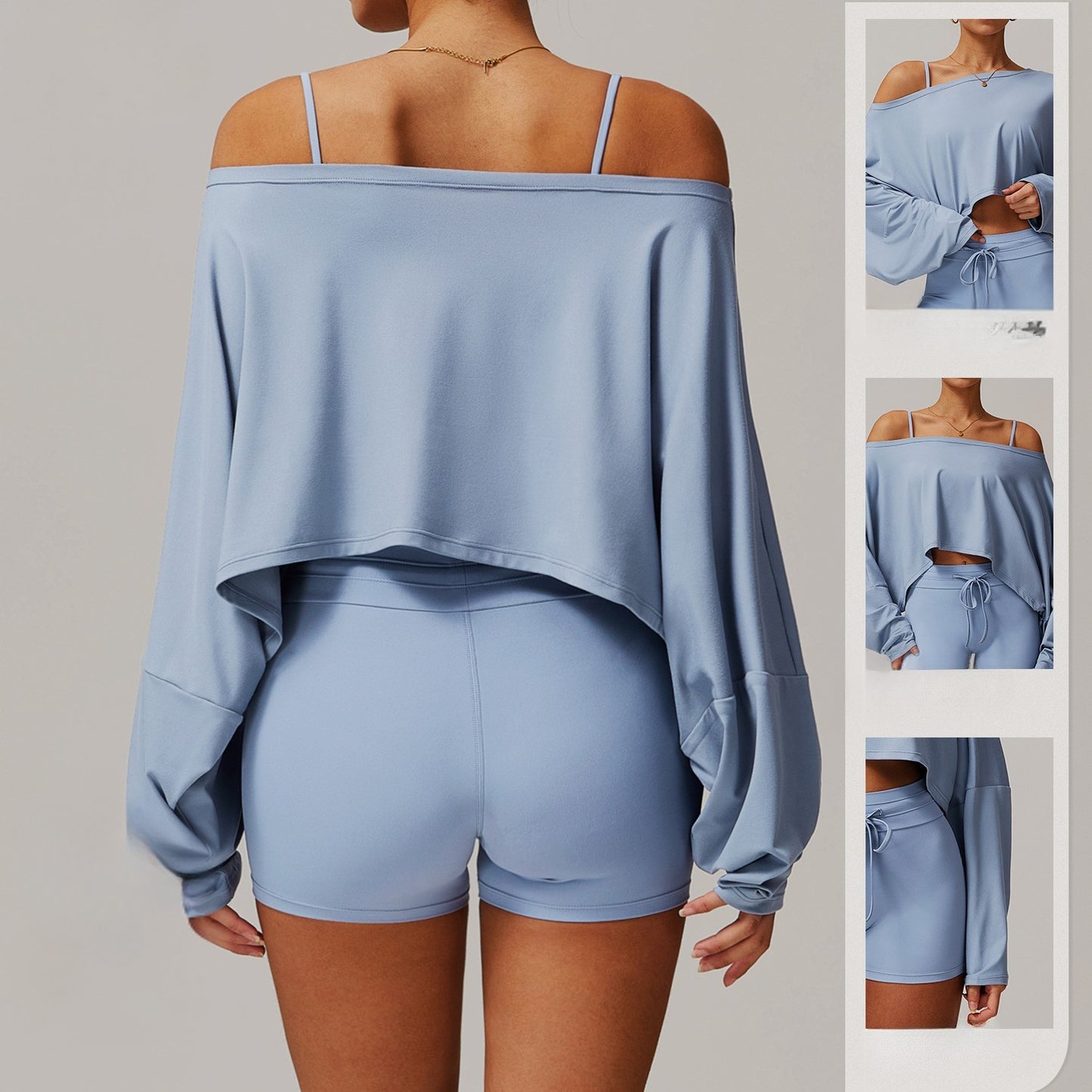 Off-Shoulder Lounge Set with Crop Pullover